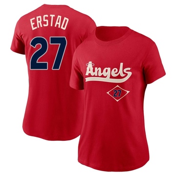 Women's Los Angeles Angels Darin Erstad ＃27 2022 City Connect Name & Number T-Shirt - Red