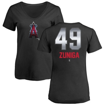 Women's Los Angeles Angels Guillermo Zuniga ＃49 Midnight Mascot V-Neck T-Shirt - Black