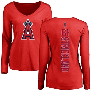 Women's Los Angeles Angels Hunter Strickland ＃61 Backer Slim Fit Long Sleeve T-Shirt - Red