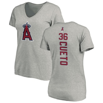 Women's Los Angeles Angels Johnny Cueto ＃36 Backer Slim Fit T-Shirt Ash