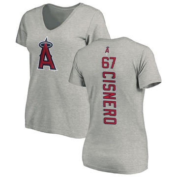 Women's Los Angeles Angels Jose Cisnero ＃67 Backer Slim Fit T-Shirt Ash