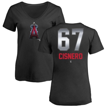 Women's Los Angeles Angels Jose Cisnero ＃67 Midnight Mascot V-Neck T-Shirt - Black