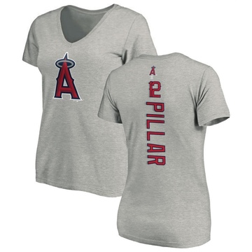 Women's Los Angeles Angels Kevin Pillar ＃12 Backer Slim Fit T-Shirt Ash