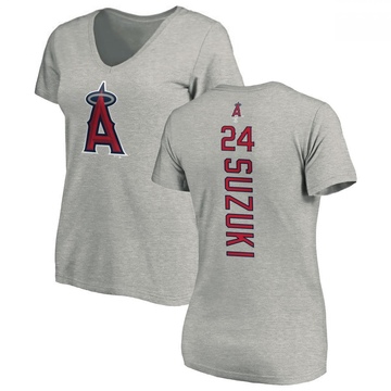 Women's Los Angeles Angels Kurt Suzuki ＃24 Backer Slim Fit T-Shirt Ash