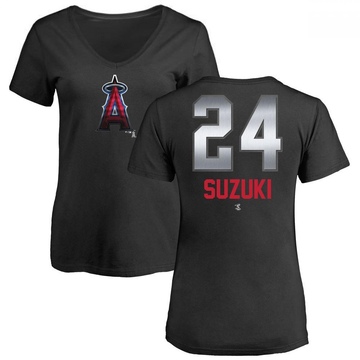 Women's Los Angeles Angels Kurt Suzuki ＃24 Midnight Mascot V-Neck T-Shirt - Black