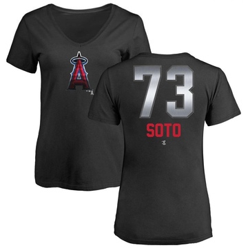 Women's Los Angeles Angels Livan Soto ＃73 Midnight Mascot V-Neck T-Shirt - Black