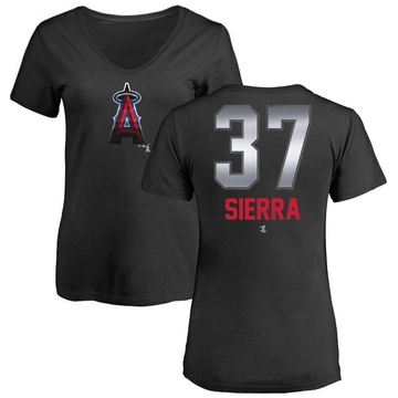 Women's Los Angeles Angels Magneuris Sierra ＃37 Midnight Mascot V-Neck T-Shirt - Black