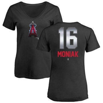 Women's Los Angeles Angels Mickey Moniak ＃16 Midnight Mascot V-Neck T-Shirt - Black