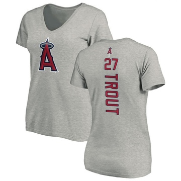 Women's Los Angeles Angels Mike Trout ＃27 Backer Slim Fit T-Shirt Ash