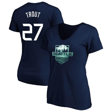 Women's Los Angeles Angels Mike Trout ＃27 Game 2023 All-Star Outdoors Local Legend Name & Number T-Shirt - Navy