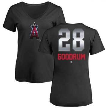 Women's Los Angeles Angels Niko Goodrum ＃28 Midnight Mascot V-Neck T-Shirt - Black