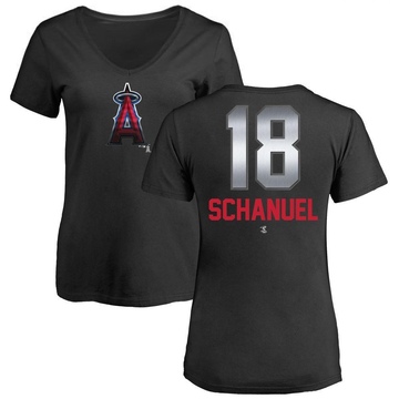 Women's Los Angeles Angels Nolan Schanuel ＃18 Midnight Mascot V-Neck T-Shirt - Black