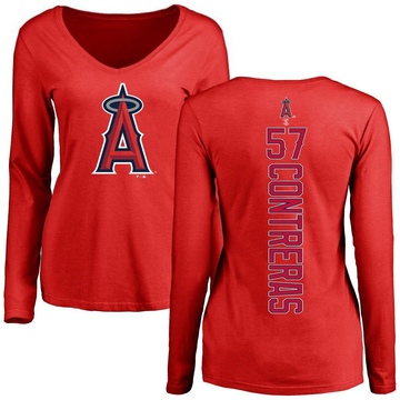 Women's Los Angeles Angels Roansy Contreras ＃57 Backer Slim Fit Long Sleeve T-Shirt - Red