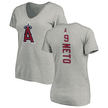 Women's Los Angeles Angels Zach Neto ＃9 Backer Slim Fit T-Shirt Ash