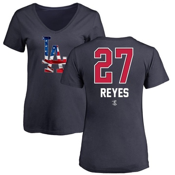 Women's Los Angeles Dodgers Alex Reyes ＃27 Name and Number Banner Wave V-Neck T-Shirt - Navy