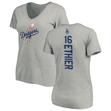 Women's Los Angeles Dodgers Andre Ethier ＃16 Backer Slim Fit T-Shirt Ash