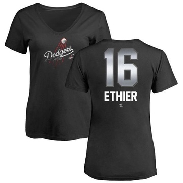 Women's Los Angeles Dodgers Andre Ethier ＃16 Midnight Mascot V-Neck T-Shirt - Black