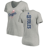 Women's Los Angeles Dodgers Andrew Toles ＃60 Backer Slim Fit T-Shirt Ash