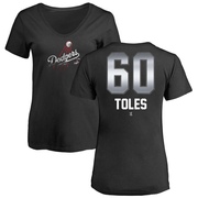 Women's Los Angeles Dodgers Andrew Toles ＃60 Midnight Mascot V-Neck T-Shirt - Black