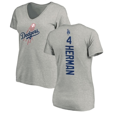 Women's Los Angeles Dodgers Babe Herman ＃4 Backer Slim Fit T-Shirt Ash