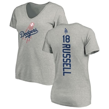 Women's Los Angeles Dodgers Bill Russell ＃18 Backer Slim Fit T-Shirt Ash