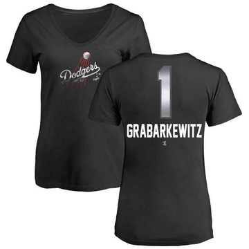 Women's Los Angeles Dodgers Billy Grabarkewitz ＃1 Midnight Mascot V-Neck T-Shirt - Black