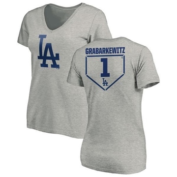 Women's Los Angeles Dodgers Billy Grabarkewitz ＃1 RBI Slim Fit V-Neck T-Shirt Heathered - Gray