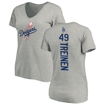 Women's Los Angeles Dodgers Blake Treinen ＃49 Backer Slim Fit T-Shirt Ash