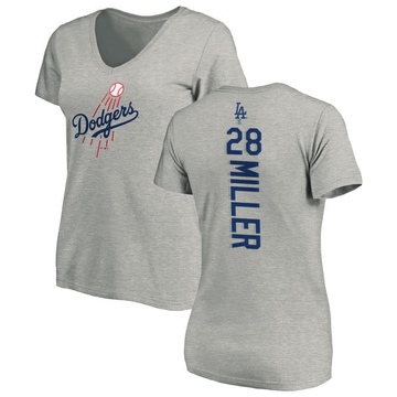 Women's Los Angeles Dodgers Bobby Miller ＃28 Backer Slim Fit T-Shirt Ash