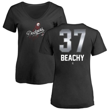 Women's Los Angeles Dodgers Brandon Beachy ＃37 Midnight Mascot V-Neck T-Shirt - Black