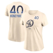 Women's Los Angeles Dodgers Brent Honeywell ＃40 2024 City Connect Name & Number T-Shirt - Cream