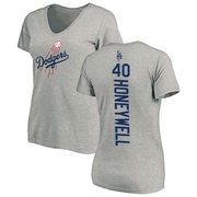 Women's Los Angeles Dodgers Brent Honeywell ＃40 Backer Slim Fit T-Shirt Ash