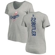 Women's Los Angeles Dodgers Brett Butler ＃22 Backer Slim Fit T-Shirt Ash