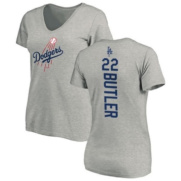 Women's Los Angeles Dodgers Brett Butler ＃22 Backer Slim Fit T-Shirt Ash