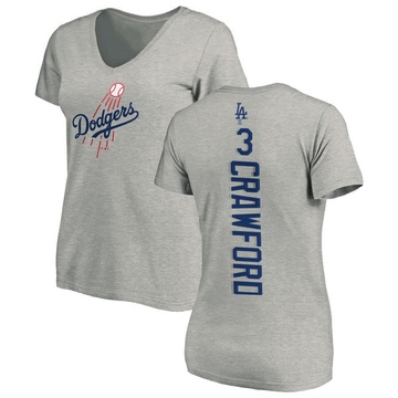 Women's Los Angeles Dodgers Carl Crawford ＃3 Backer Slim Fit T-Shirt Ash