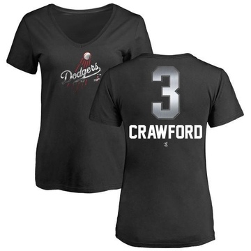 Women's Los Angeles Dodgers Carl Crawford ＃3 Midnight Mascot V-Neck T-Shirt - Black