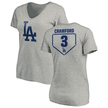 Women's Los Angeles Dodgers Carl Crawford ＃3 RBI Slim Fit V-Neck T-Shirt Heathered - Gray