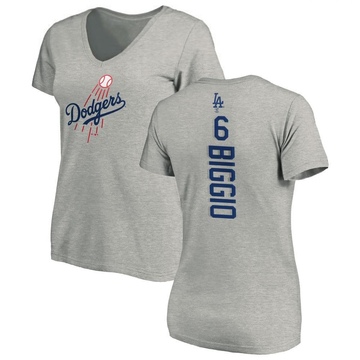 Women's Los Angeles Dodgers Cavan Biggio ＃6 Backer Slim Fit T-Shirt Ash