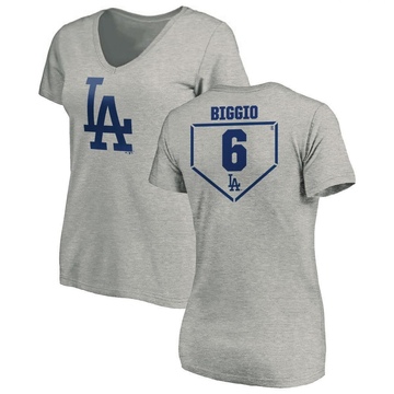 Women's Los Angeles Dodgers Cavan Biggio ＃6 RBI Slim Fit V-Neck T-Shirt Heathered - Gray