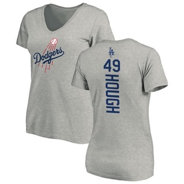 Women's Los Angeles Dodgers Charlie Hough ＃49 Backer Slim Fit T-Shirt Ash