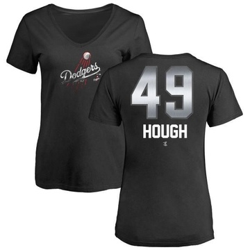 Women's Los Angeles Dodgers Charlie Hough ＃49 Midnight Mascot V-Neck T-Shirt - Black