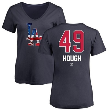 Women's Los Angeles Dodgers Charlie Hough ＃49 Name and Number Banner Wave V-Neck T-Shirt - Navy