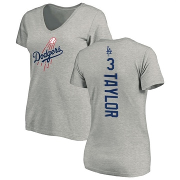 Women's Los Angeles Dodgers Chris Taylor ＃3 Backer Slim Fit T-Shirt Ash