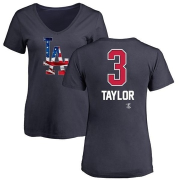 Women's Los Angeles Dodgers Chris Taylor ＃3 Name and Number Banner Wave V-Neck T-Shirt - Navy