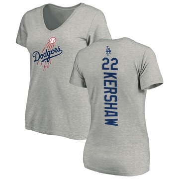 Women's Los Angeles Dodgers Clayton Kershaw ＃22 Backer Slim Fit T-Shirt Ash