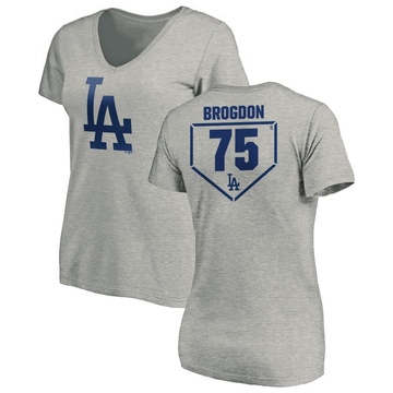 Women's Los Angeles Dodgers Connor Brogdon ＃75 RBI Slim Fit V-Neck T-Shirt Heathered - Gray