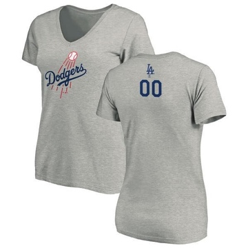 Women's Los Angeles Dodgers Custom ＃00 Backer Slim Fit T-Shirt Ash