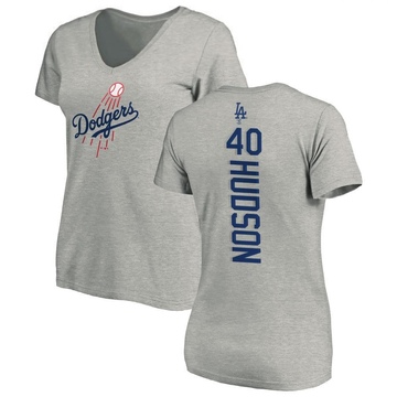 Women's Los Angeles Dodgers Daniel Hudson ＃40 Backer Slim Fit T-Shirt Ash