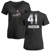 Women's Los Angeles Dodgers Daniel Hudson ＃41 Midnight Mascot V-Neck T-Shirt - Black