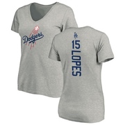 Women's Los Angeles Dodgers Davey Lopes ＃15 Backer Slim Fit T-Shirt Ash